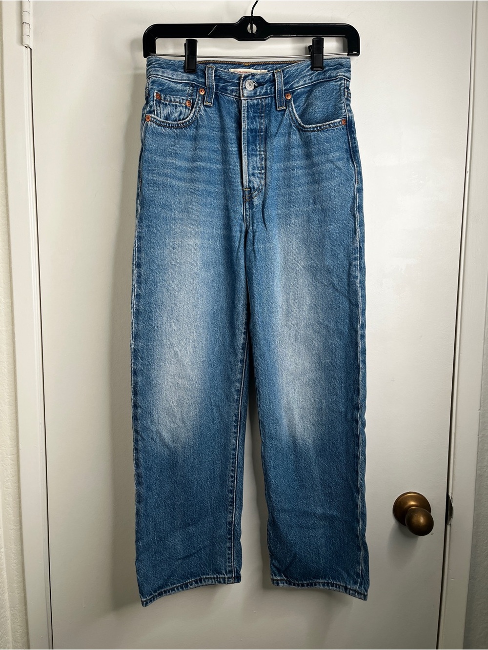 Levis Big E Jeans Women 25x27 Blue Ribcage Straight Ankle Button Fly Denim